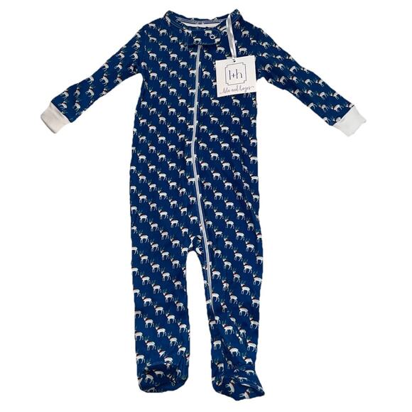 Lila And Hayes 1-Piece Parker Pajama Size 3-6 Months Blue Royal Rudolph Zip NWT